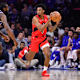 Toronto Raptors guard Armoni Brooks (1) controls the ball in the in the second quarter against the Philadelphia 76ers at Wells Fargo Center.
